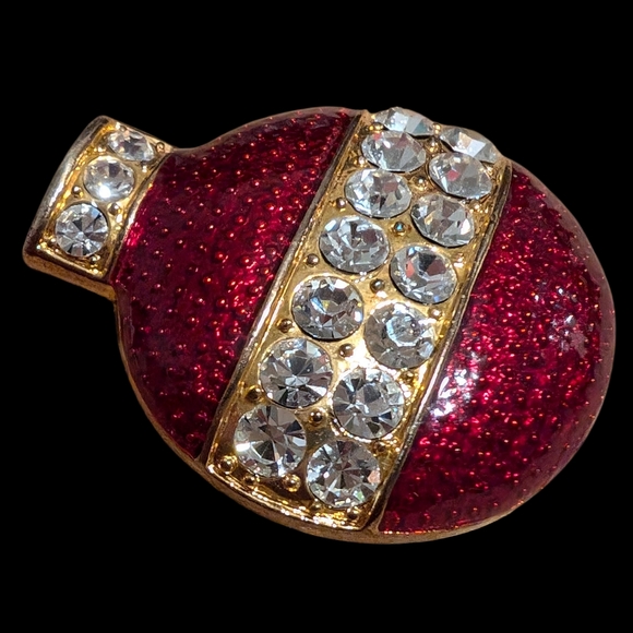 Vintage Eisenberg Ice Red Enamel Rhinestone Ornament Brooch - Picture 2 of 7